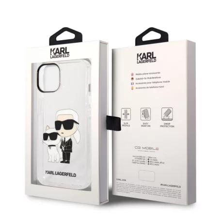 Karl Lagerfeld IML Glitter Karl and Choupette NFT Apple iPhone 14 (6.1) hátlapvédő tok átlátszó (KLHCP14SHNKCTGT)