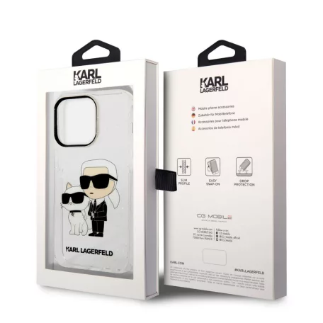 Karl Lagerfeld IML Glitter Karl and Choupette NFT Apple iPhone 14 Pro (6.1) hátlapvédő tok átlátszó (KLHCP14LHNKCTGT)
