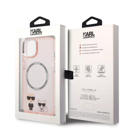 Karl Lagerfeld MagSafe Karl and Choupette Apple iPhone 14 (6.1) hátlapvédő tok pink (KLHMP14SHKCP)