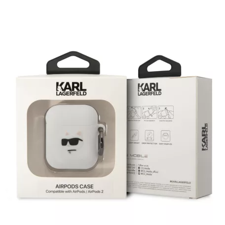 Karl Lagerfeld 3D Logo NFT Choupette Head Apple AirPods 1/2 szilikon tok fehér (KLA2RUNCHH)