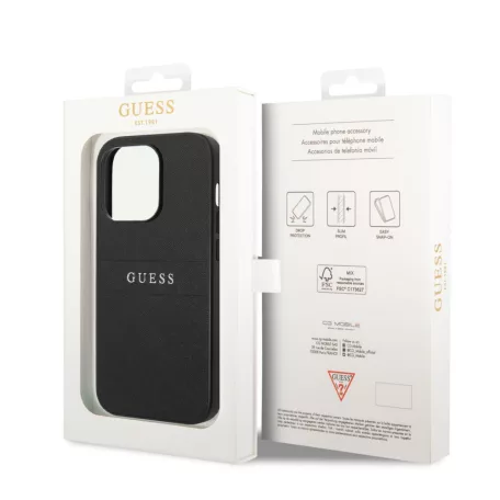 Guess Apple iPhone 14 Pro Max (6.7) PU Leather Saffiano hátlapvédő tok fekete (GUHCP14XPSASBBK)