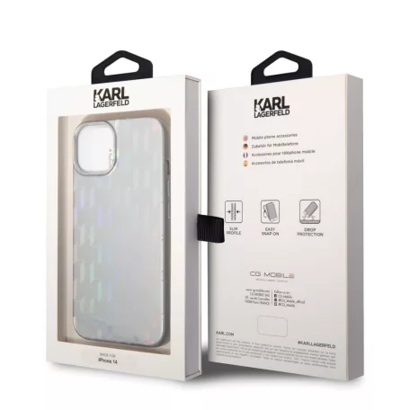 Karl Lagerfeld Iridescent Monogram Apple iPhone 14 Pro Max (6.7) hátlapvédő tok ezüst (KLHCP14XLGMMSV3)