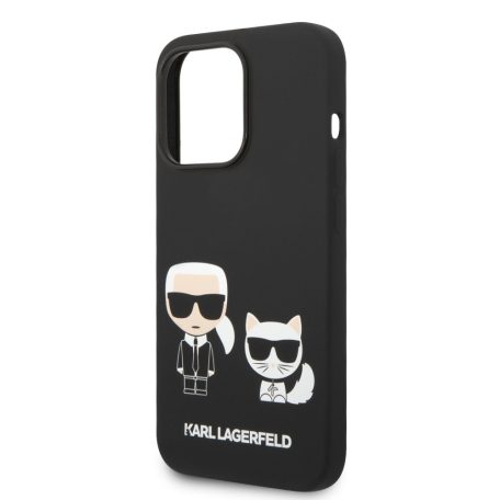 Karl Lagerfeld and Choupette Liquid Silicone Apple iPhone 14 Pro (6.1) hátlapvédő tok fekete (KLHCP14LSSKCK)