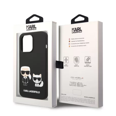Karl Lagerfeld and Choupette Liquid Silicone Apple iPhone 14 Pro (6.1) hátlapvédő tok fekete (KLHCP14LSSKCK)