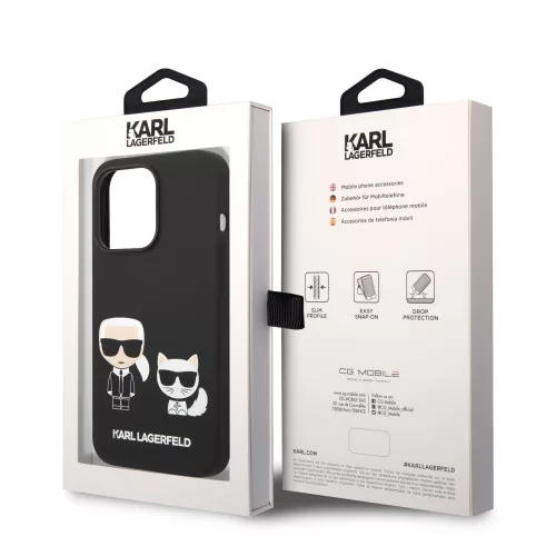Karl Lagerfeld and Choupette Liquid Silicone Apple iPhone 14 Pro (6.1) hátlapvédő tok fekete (KLHCP14LSSKCK)