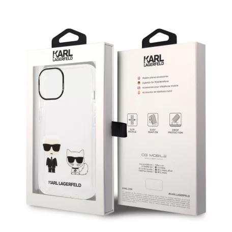 Karl Lagerfeld PC/TPU Ikonik Karl and Choupette Apple iPhone 14 (6.1) hátlapvédő tok átlátszó (KLHCP14SCKTR)