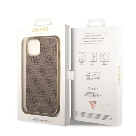 Guess Apple iPhone 14 (6.1) Big 4G Full Glitter hátlapvédő tok barna (GUHCP14SGF4GBR)
