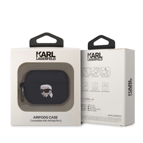 Karl Lagerfeld 3D Logo NFT Karl Head Apple Airpods Pro 2 szilikon tok fekete (KLAP2RUNIKK)