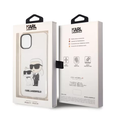 Karl Lagerfeld IML Glitter Karl and Choupette NFT Apple iPhone 11 (6.1) 2019 hátlapvédő tok átlátszó (KLHCN61SLKLRBK)