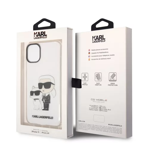 Karl Lagerfeld IML Glitter Karl and Choupette NFT Apple iPhone 11 (6.1) 2019 hátlapvédő tok átlátszó (KLHCN61SLKLRBK)