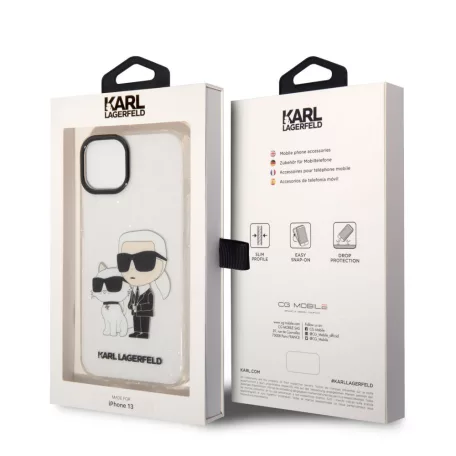 Karl Lagerfeld IML Glitter Karl and Choupette NFT Apple iPhone 13 (6.1) hátlapvédő tok átlátszó (KLHCP13MHNKCTGT)