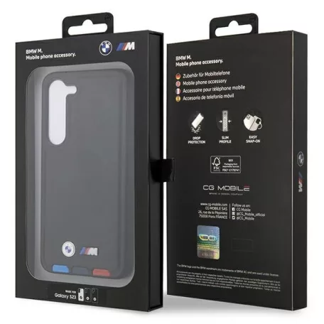 BMW Leather Stamp Tricolor Samsung S911 Galaxy S23 (2023) hátlapvédő bőr tok fekete (BMHCS23S22PTDK)