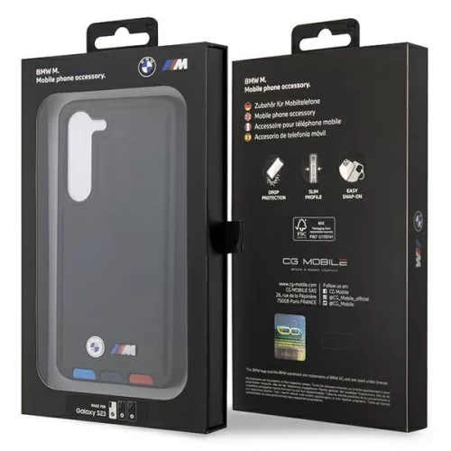 BMW Leather Stamp Tricolor Samsung S911 Galaxy S23 (2023) hátlapvédő bőr tok fekete (BMHCS23S22PTDK)