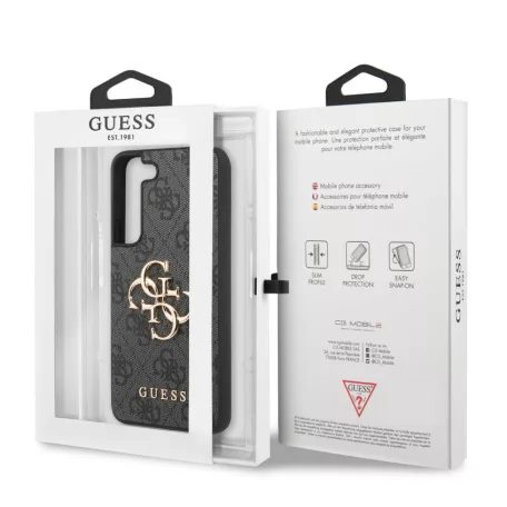 Guess Samsung S911 Galaxy S23 PU 4G Metal Logo hátlapvédő tok szürke (GUHCS23S4GMGGR)