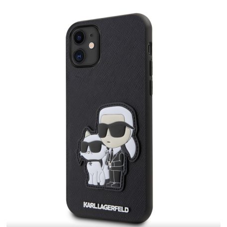 Karl Lagerfeld PU Saffiano Karl and Choupette Apple iPhone 13 Pro (6.1) hátlapvédő tok fekete (KLHCP13LSANKCPK)