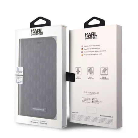 Karl Lagerfeld PU Saffiano Monogram Apple iPhone 12 / 12 Pro 2020 (6.1) könyvtok fekete (KLBKP12MSAKLHPK)