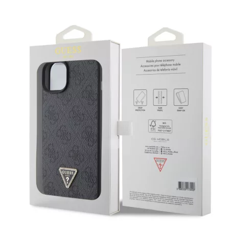 Guess Apple iPhone 15 Plus (6.7) PU 4G Strass Triangle Metal Logo hátlapvédő tok fekete (GUHCP15MP4TDPK)