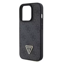   Guess Apple iPhone 15 Pro (6.1) PU 4G Strass Triangle Metal Logo hátlapvédő tok fekete (GUHCP15LP4TDPK)