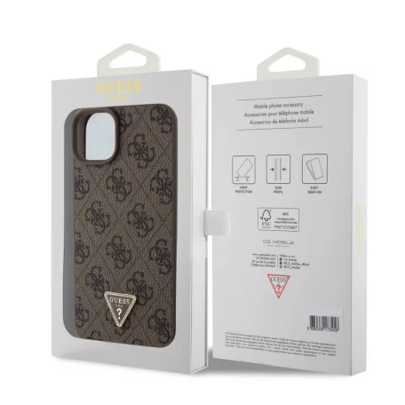 Guess Apple iPhone 15 Plus (6.7) PU 4G Strass Triangle Metal Logo hátlapvédő tok barna (GUHCP15MP4TDPW)