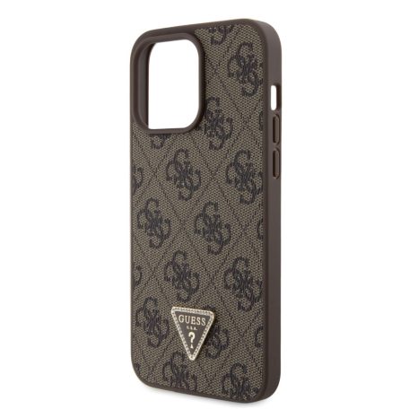 Guess Apple iPhone 15 Pro Max (6.7) 4G Strass Triangle Metal Logo hátlapvédő tok barna (GUHCP15XP4TDPW)