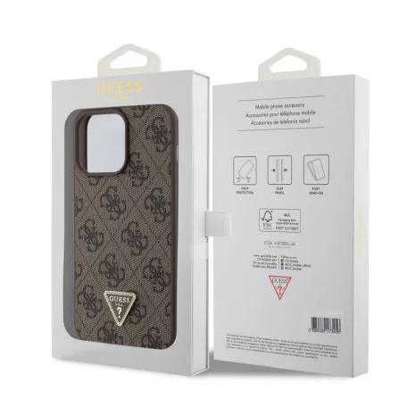 Guess Apple iPhone 15 Pro Max (6.7) 4G Strass Triangle Metal Logo hátlapvédő tok barna (GUHCP15XP4TDPW)