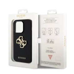   Guess Apple iPhone 15 (6.1) PU Perforated 4G Glitter Metal Logo hátlapvédő tok fekete (GUHCP15SPSP4LGK)