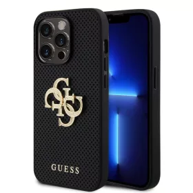   Guess Apple iPhone 15 Pro Max (6.7) PU Perforated 4G Glitter Metal Logo hátlapvédő tok fekete (GUHCP15XPSP4LGK)