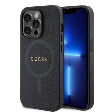 Guess Apple iPhone 15 Pro Max (6.7) PU Saffiano MagSafe hátlapvédő tok fekete (GUHMP15XPSAHMCK)