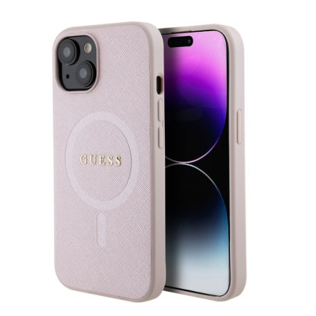 Guess Apple iPhone 15 (6.1) PU Saffiano MagSafe hátlapvédő tok pink (GUHMP15SPSAHMCP)