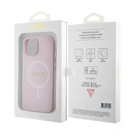 Guess Apple iPhone 15 (6.1) PU Saffiano MagSafe hátlapvédő tok pink (GUHMP15SPSAHMCP)