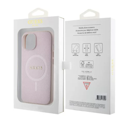 Guess Apple iPhone 15 (6.1) PU Saffiano MagSafe hátlapvédő tok pink (GUHMP15SPSAHMCP)