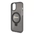Guess Apple iPhone 15 (6.1) IML Ring Stand Glitter MagSafe hátlapvédő tok fekete (GUHMP15SHRSGSK)