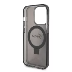   Guess Apple iPhone 15 Pro (6.1) IML Ring Stand Glitter MagSafe hátlapvédő tok fekete (GUHMP15LHRSGSK)