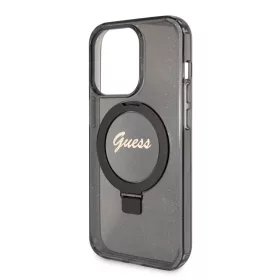   Guess Apple iPhone 15 Pro Max (6.7) IML Ring Stand Glitter MagSafe hátlapvédő tok fekete (GUHMP15XHRSGSK)