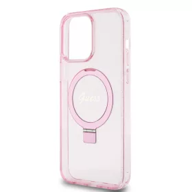   Guess Apple iPhone 15 Pro Max (6.7) IML Ring Stand Glitter MagSafe hátlapvédő tok pink (GUHMP15XHRSGSP)