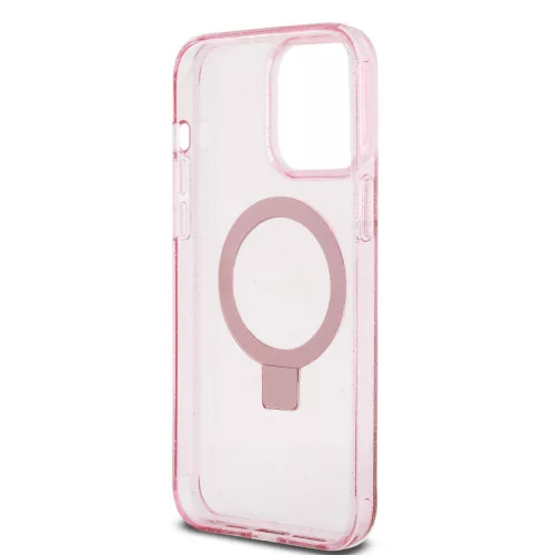 Guess Apple iPhone 15 Pro Max (6.7) IML Ring Stand Glitter MagSafe hátlapvédő tok pink (GUHMP15XHRSGSP)