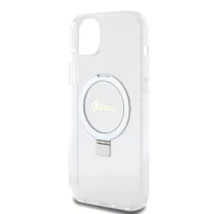   Guess Apple iPhone 15 Plus (6.7) IML Ring Stand Glitter hátlapvédő tok átlátszó (GUHMP15MHRSGSD)