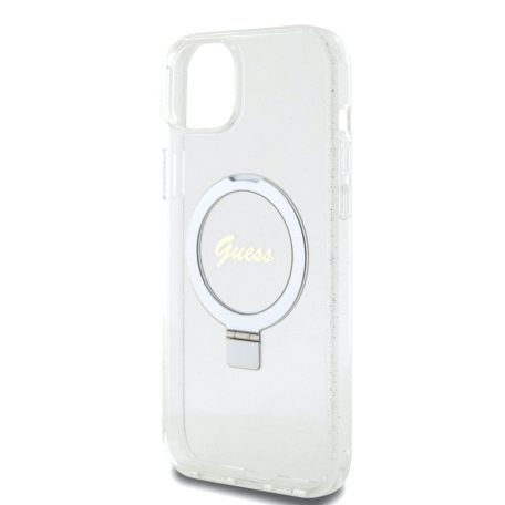 Guess Apple iPhone 15 Plus (6.7) IML Ring Stand Glitter hátlapvédő tok átlátszó (GUHMP15MHRSGSD)