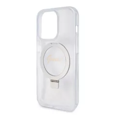   Guess Apple iPhone 15 Pro Max (6.7) IML Ring Stand Glitter MagSafe hátlapvédő tok átlátszó (GUHMP15XHRSGSD)