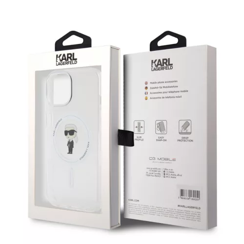 Karl Lagerfeld IML Ikonik MagSafe Apple iPhone 15 Pro (6.1) hátlapvédő tok átlátszó (KLHMP15LHFCKNOT)