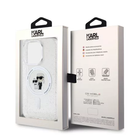 Karl Lagerfeld IML Glitter MagSafe Apple iPhone 15 Pro (6.1) hátlapvédő tok átlátszó (KLHMP15LHGKCNOT)