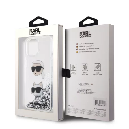 Karl Lagerfeld Liquid Glitter Karl and Choupette Apple iPhone 15 (6.1) hátlapvédő tok ezüst (KLHCP15SLDHKCNS)