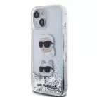 Karl Lagerfeld Liquid Glitter Karl and Choupette Apple iPhone 15 Pro (6.1) hátlapvédő tok ezüst (KLHCP15LLDHKCNS)