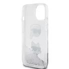 Karl Lagerfeld Liquid Glitter Karl and Choupette Apple iPhone 15 Pro (6.1) hátlapvédő tok ezüst (KLHCP15LLDHKCNS)