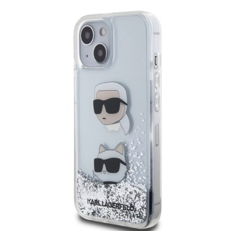 Karl Lagerfeld Liquid Glitter Karl and Choupette Apple iPhone 15 Pro Max (6.7) hátlapvédő tok ezüst (KLHCP15XLDHKCNS)