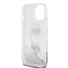   Karl Lagerfeld Liquid Glitter Karl and Choupette Apple iPhone 15 Pro Max (6.7) hátlapvédő tok ezüst (KLHCP15XLDHKCNS)