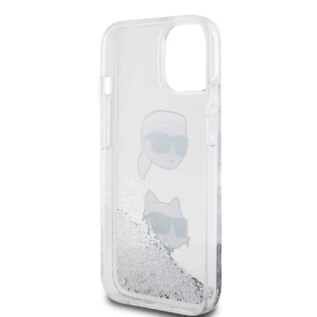 Karl Lagerfeld Liquid Glitter Karl and Choupette Apple iPhone 15 Pro Max (6.7) hátlapvédő tok ezüst (KLHCP15XLDHKCNS)