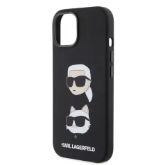   Karl Lagerfeld Liquid Silicone Karl and Choupette Apple iPhone 15 (6.1) hátlapvédő tok fekete (KLHCP15SSDHKCNK)