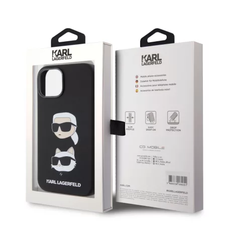 Karl Lagerfeld Liquid Silicone Karl and Choupette Apple iPhone 15 (6.1) hátlapvédő tok fekete (KLHCP15SSDHKCNK)