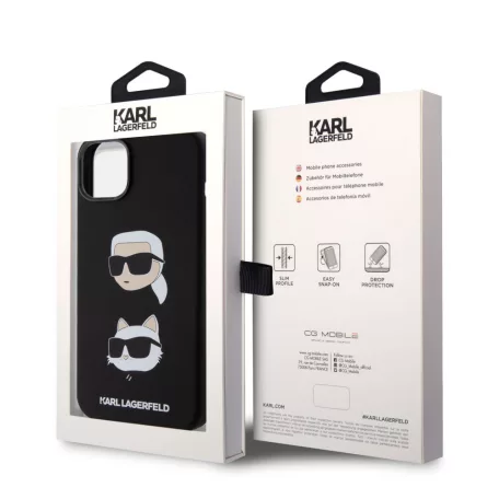 Karl Lagerfeld Liquid Silicone Karl and Choupette Heads Apple iPhone 15 Plus (6.7) hátlapvédő tok fekete (KLHCP15MSDHKCNK)